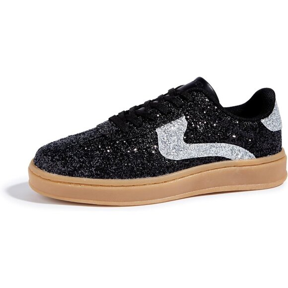 Lucky Step Women Black Sparkly Bling Shiny Dressy Bedazzled Bridal Sneakers - Picture 1 of 9